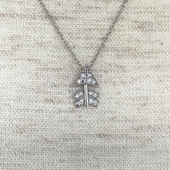 Sterling Silver 925 ATI Very Dainty Tiny Round CZ Arrow Pendant Necklace 18" - Picture 4 of 16